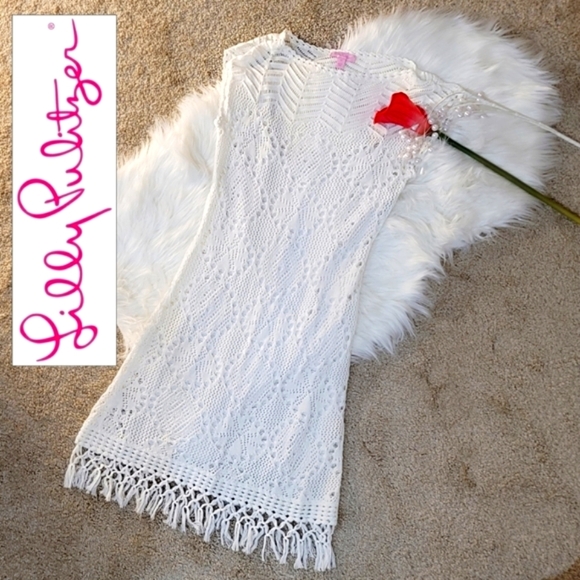 Lilly Pulitzer ✦ Adabelle Crochet Fringe Dress ✦ White Cotton XS EUC Resort Chic - Picture 4 of 17